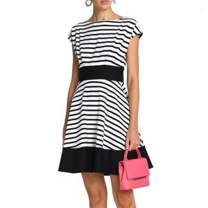 Kate Spade Ponte Fiorella Dress Striped Black and White Retro Full Skirt Small